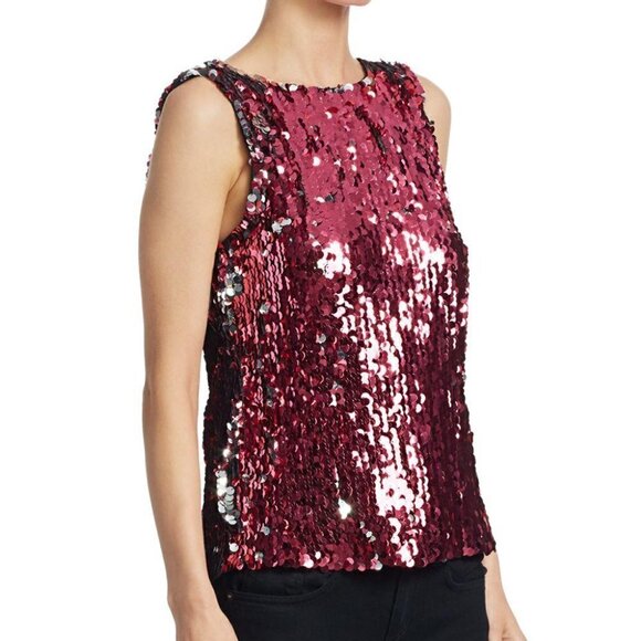 New Tanya Taylor Two Tone Sequin Gabby Top In Hot Pink NWT Size M - Picture 4 of 17